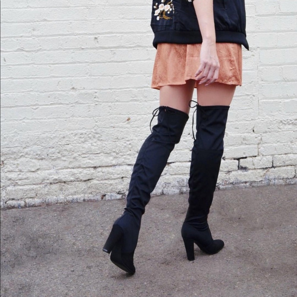 Neoprene Stretch Block Heel Over-The-Knee-Boots